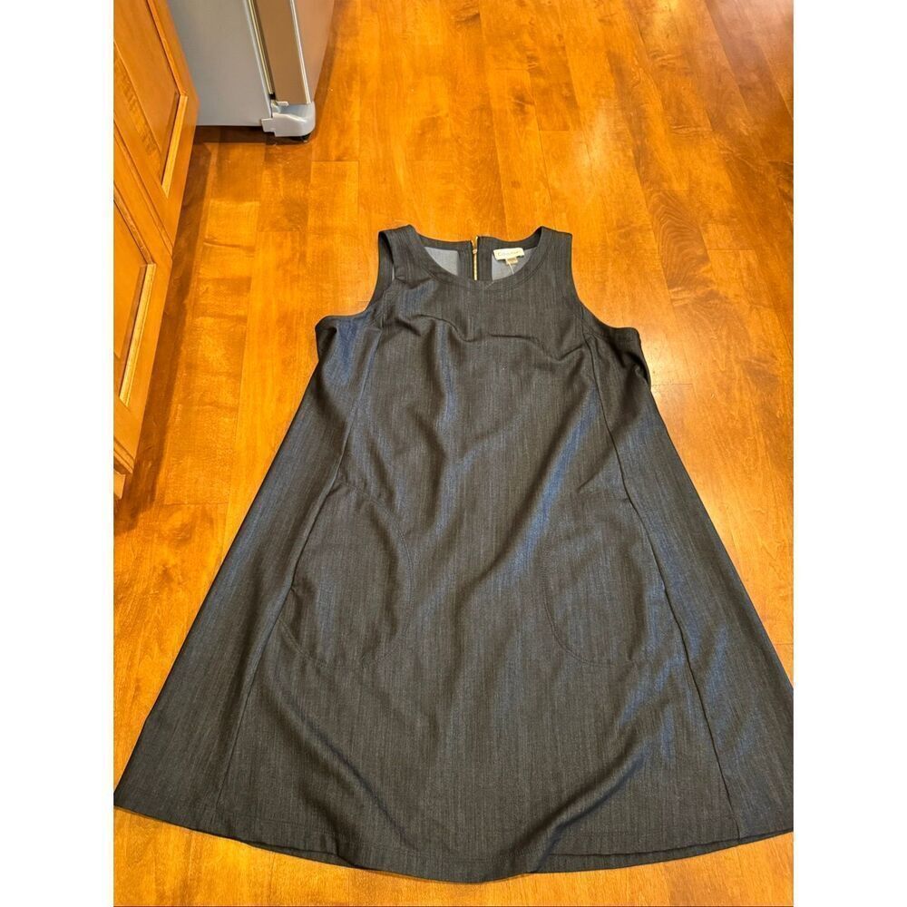 Calvin Klein Sleeveless A-Line Dress Size 10 Charcoal Gray Stretch Knee Length C